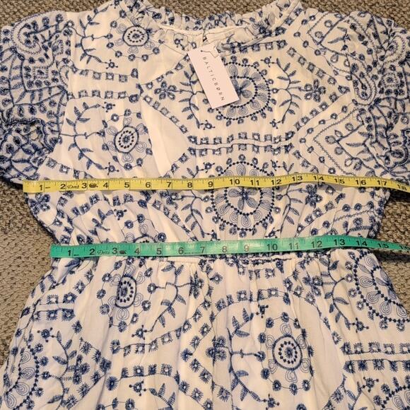 NWT Baltic Born Women's Mirabel Eyelet Midi Cotton Dress Boho Cottage Blue White - Picture 4 of 8